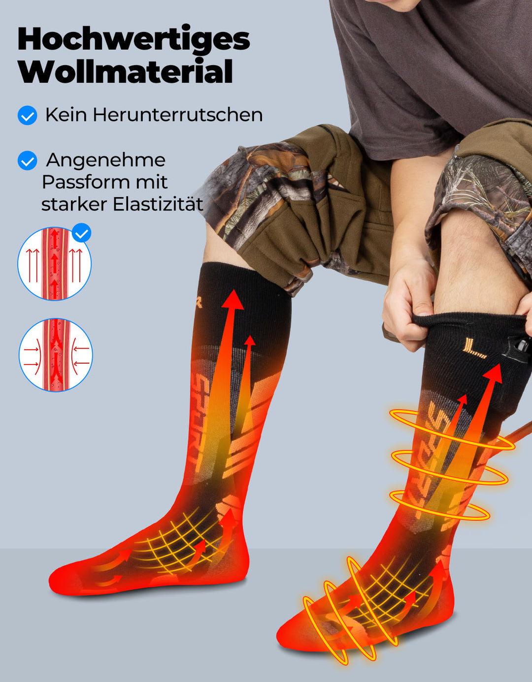 Waschbar Heizsocken mit Vollfuß- und Zehenheizung