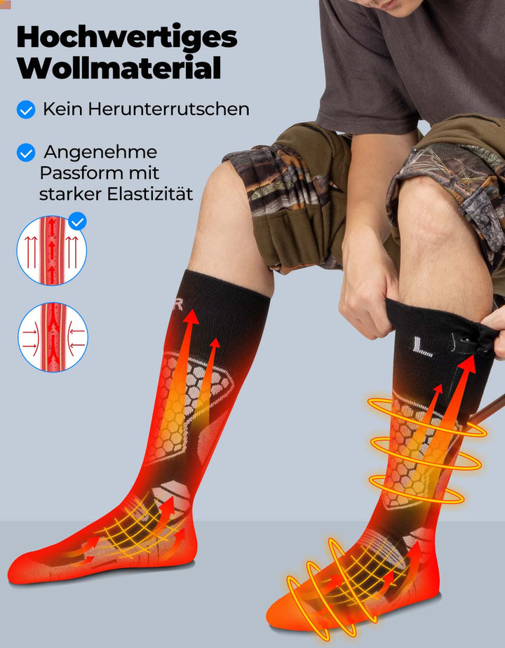Wolle beheizte Socken für Unisex APP Control Schwarz