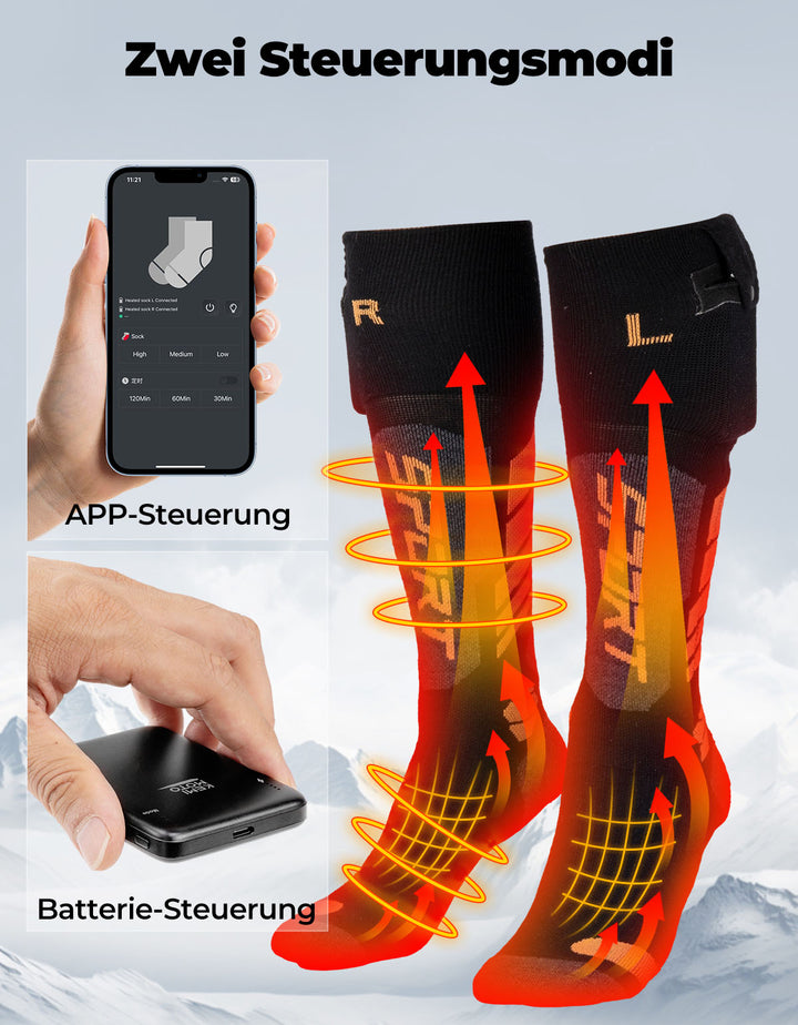 Waschbar Heizsocken mit Vollfuß- und Zehenheizung