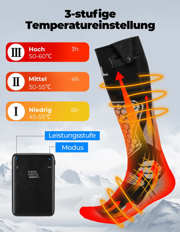 Wolle beheizte Socken für Unisex APP Control Schwarz