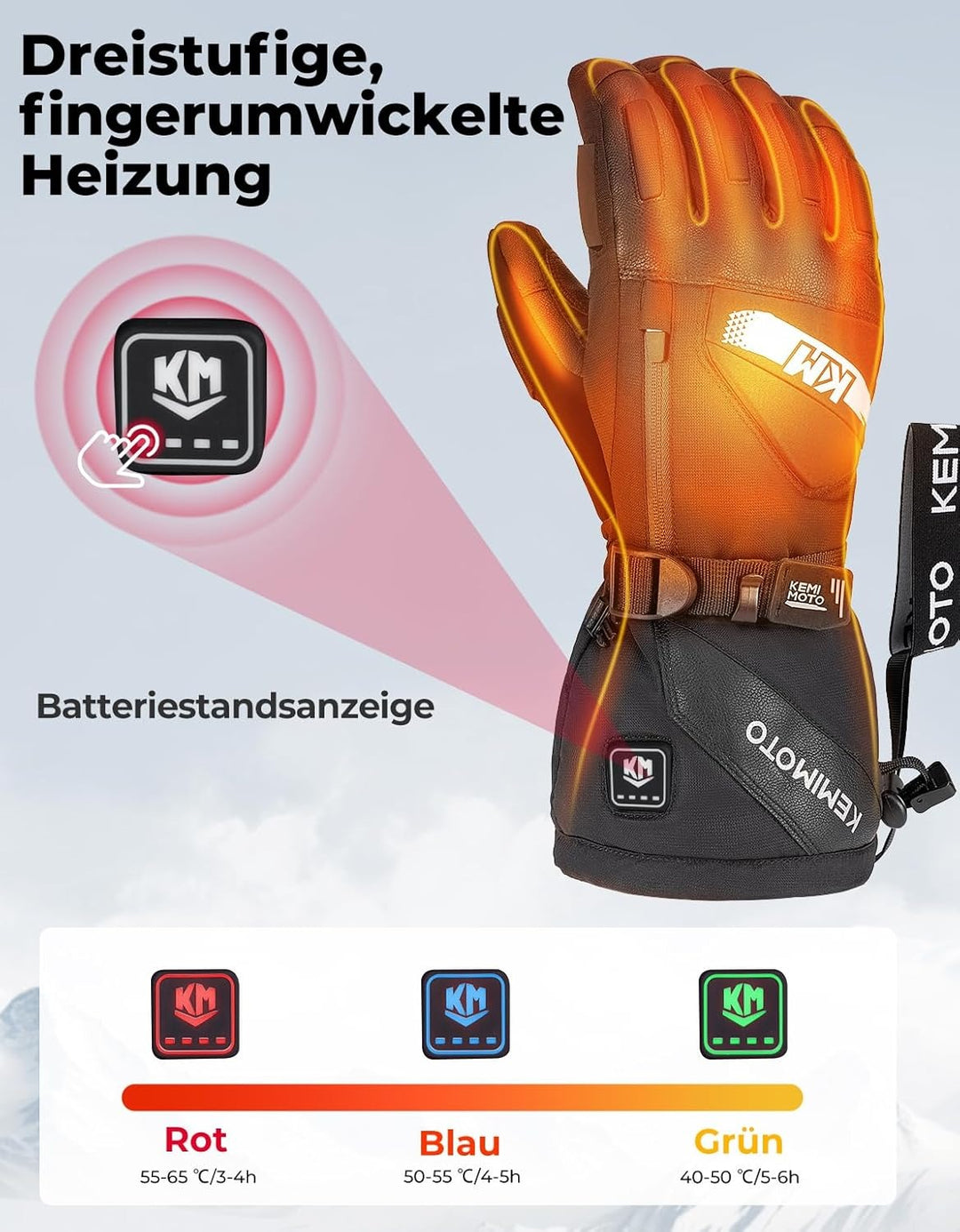 Beheizte Handschuhe Touchsreen mit 3 Heizstufen