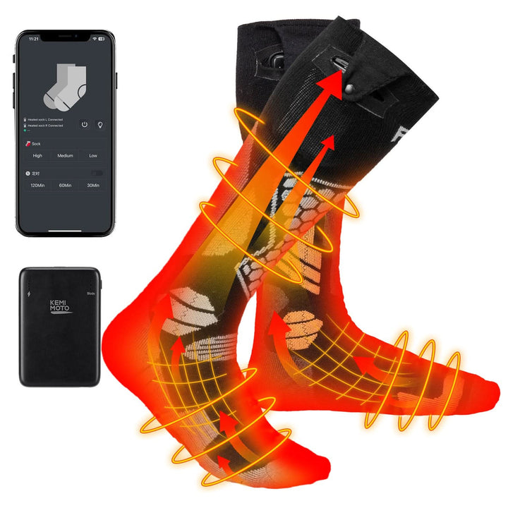 Wolle beheizte Socken für Unisex APP Control Schwarz