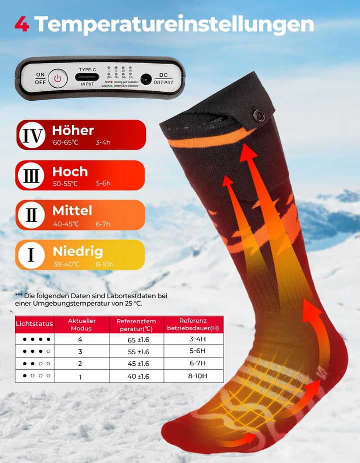 3.7V Elektrische Heizsocken mit Akku 4000mAh und APP Fernbedienung