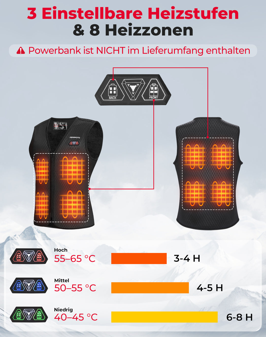 Wärmeweste mit 3-stufiger Temperaturregelung