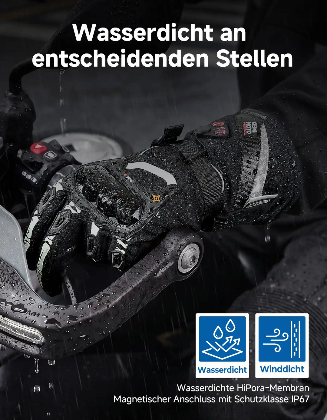 Beheizbare Motorradhandschuhe mit Hybrid-Strom & Magnetanschluss