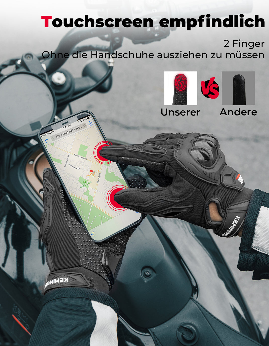 touchscreen handschuhe motorrad Motorradhandschuhe mit Touchscreen & Knöchelprotektor – DE Kemimoto