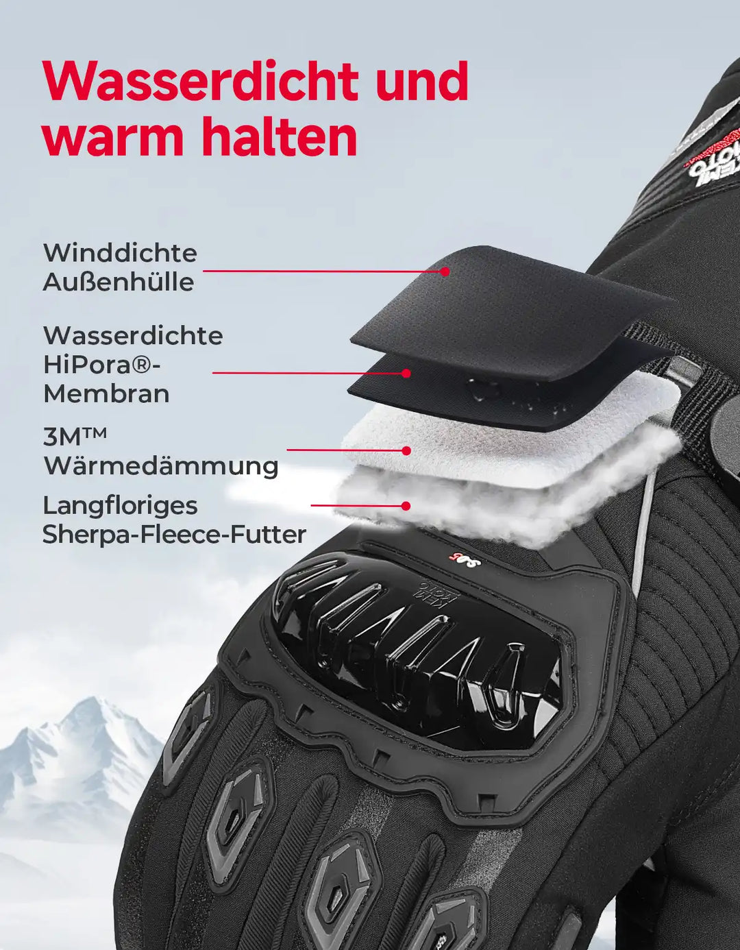 Wasserdichte Winter-Motorradhandschuhe mit Grip & Touchscreen