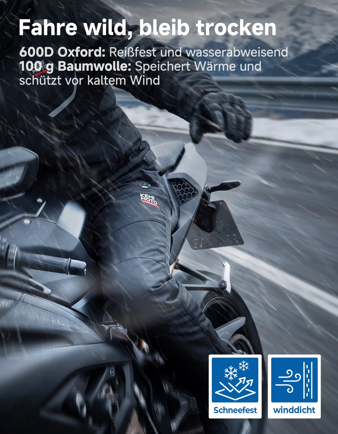 Beheizbare Motorradhose mit CE-Schutz & SBS-Seitenzippern