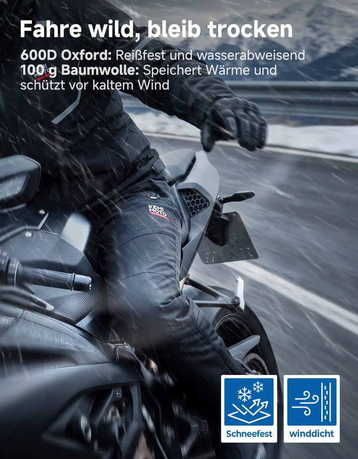Beheizbare Motorradhose mit CE-Schutz & SBS-Seitenzippern