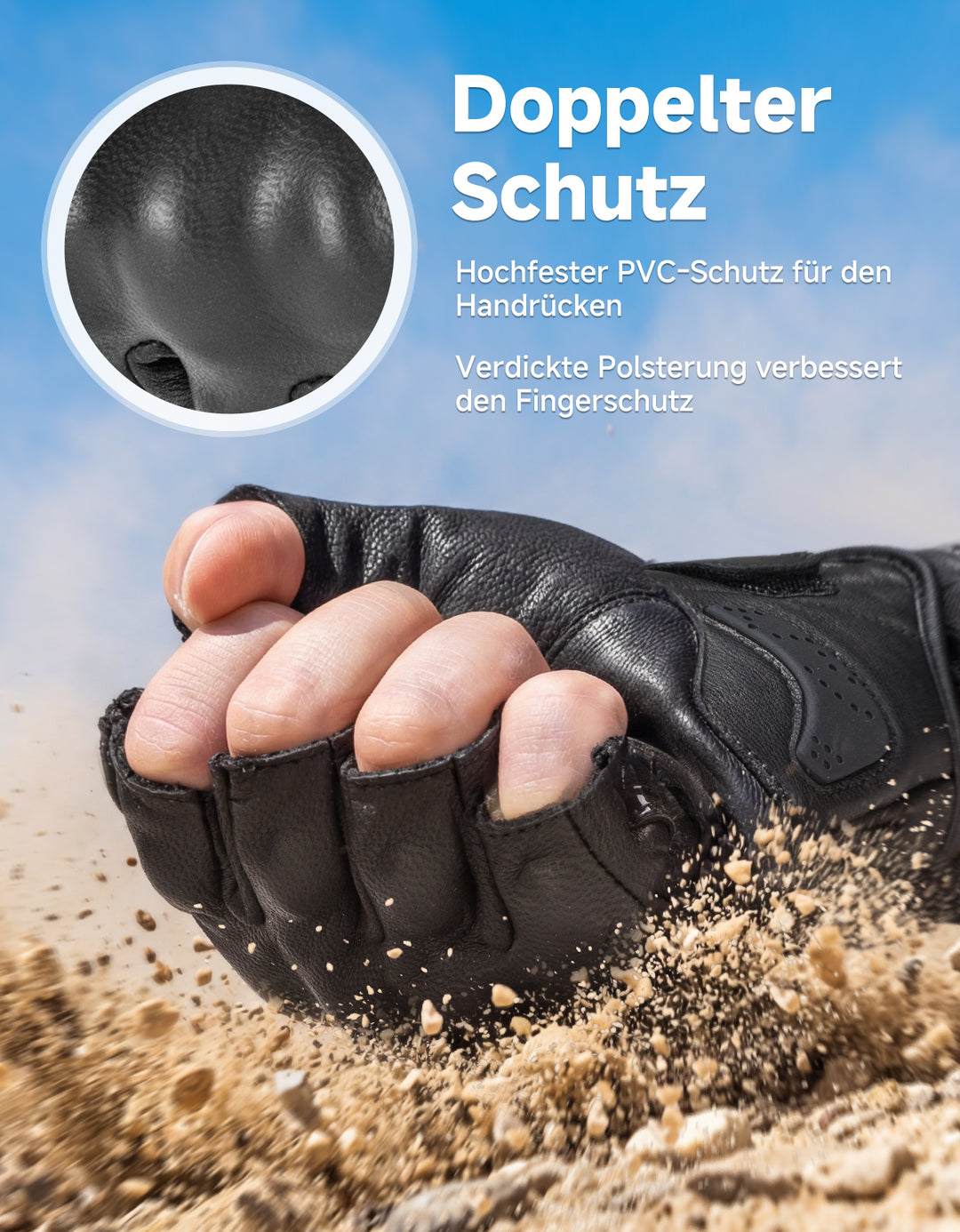 Motorradhandschuhe Leder Protektor mit PVC-Schutzschale & Belüftung