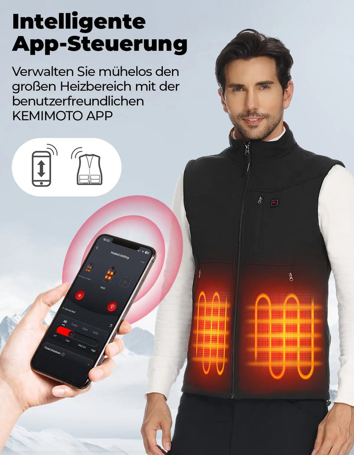 Beheizbare Weste mit App-Steuerung, 4 Heizzonen und 10000mAh Akku