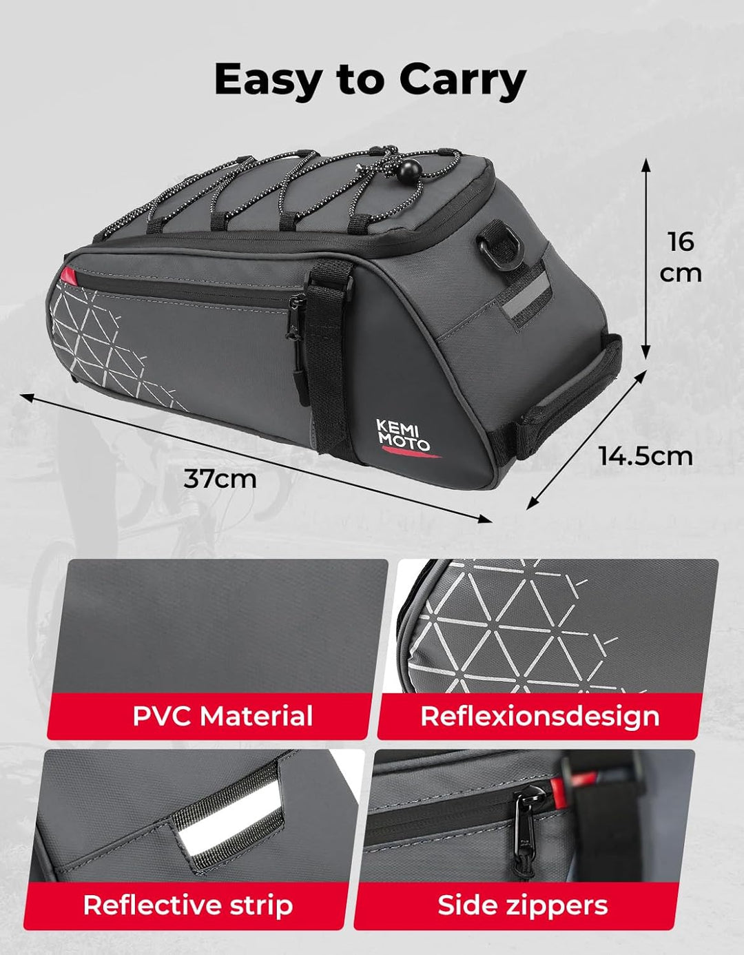 2-in-1 Gepäckträgertasche für Fahrrad hinten 8L