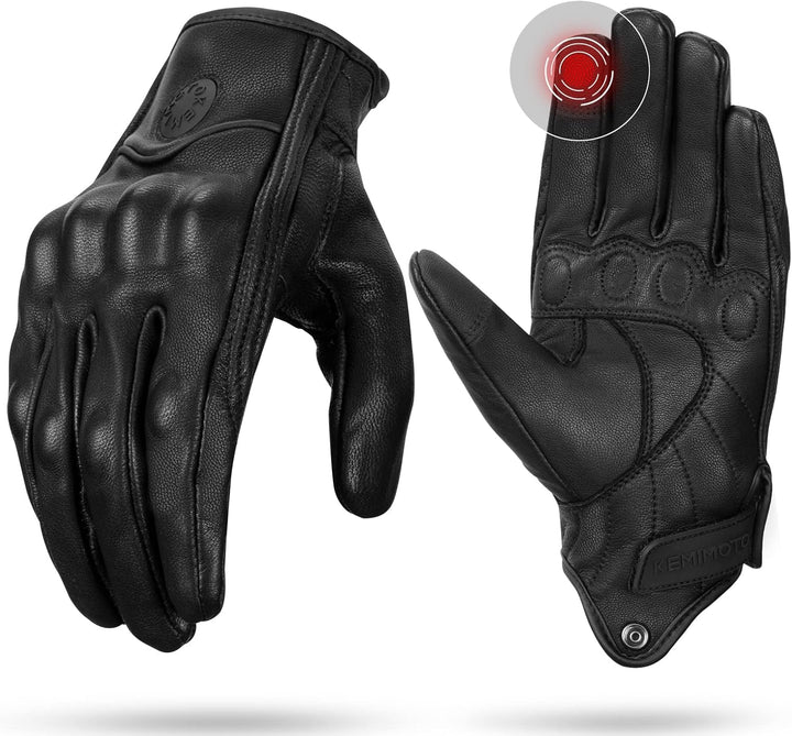 Leder Motorradhandschuhe mit Touchscreen & Knöchelprotektor