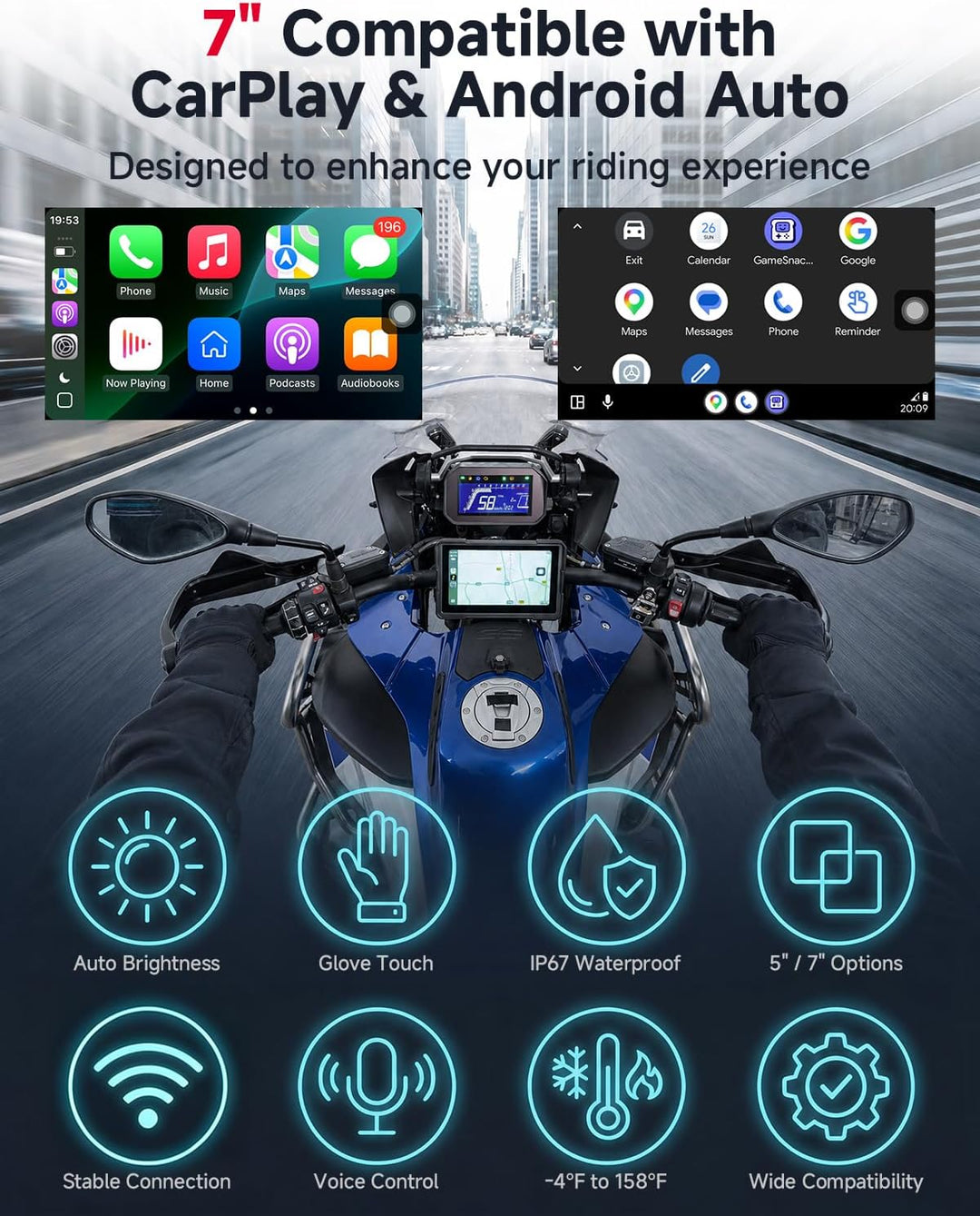 Motorcycle Screen with CarPlay & Android Auto