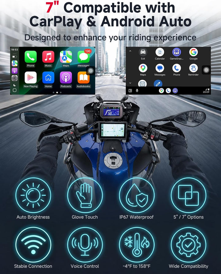 Motorcycle Screen with CarPlay & Android Auto