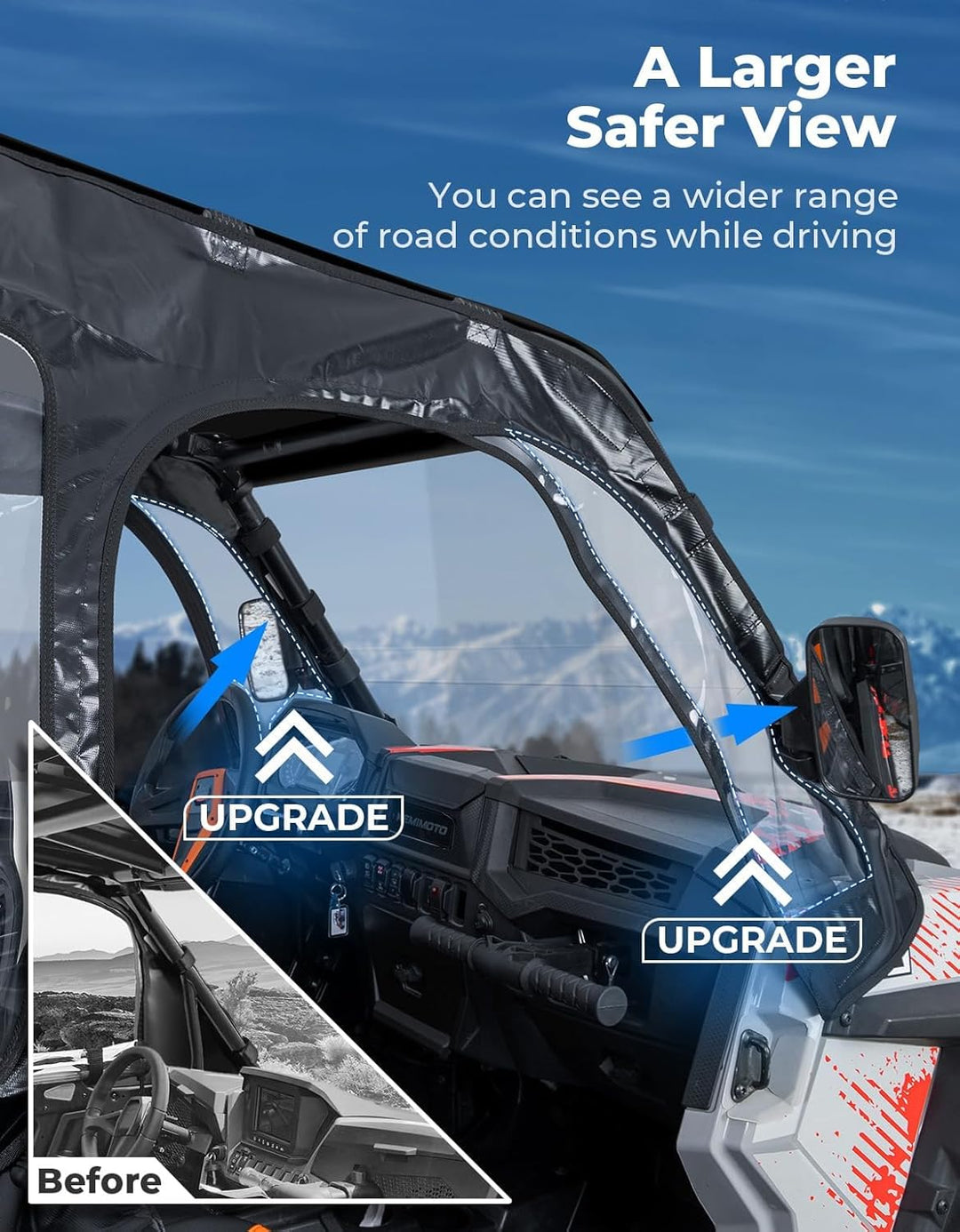 UTV Soft-Obentüren Kabinenverkleidung Set für Polaris RZR XP 1000 / Turbo (2014-2023), Flexible Textile Türoberteile