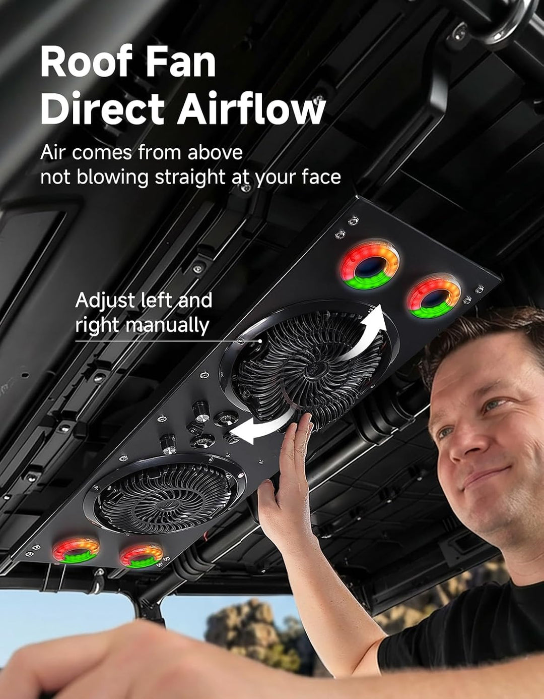 Deckenventilator mit RGB-Beleuchtung für UTVs mit einer Dachbreite von 57–42 Zoll, geeignet für Polaris Ranger, RZR, Can-Am Defender und CFMOTO Uforce