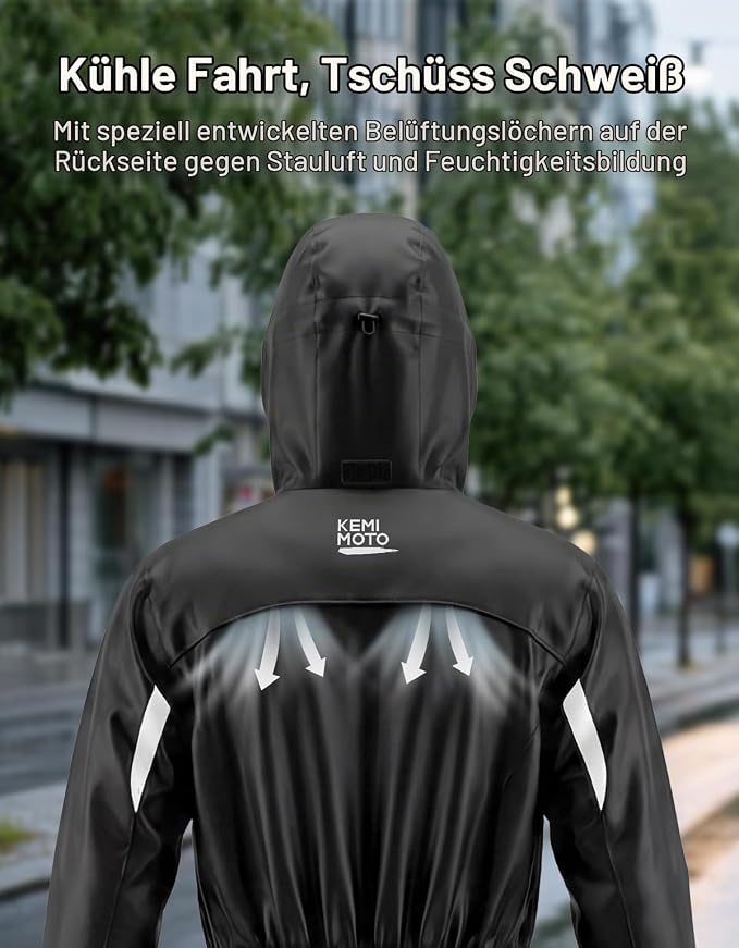 Wasserdichter Motorrad-Regenanzug für Herren mit atmungsaktivem Rückenbereich