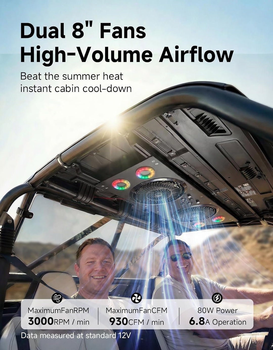 Deckenventilator mit RGB-Beleuchtung für UTVs mit einer Dachbreite von 57–42 Zoll, geeignet für Polaris Ranger, RZR, Can-Am Defender und CFMOTO Uforce