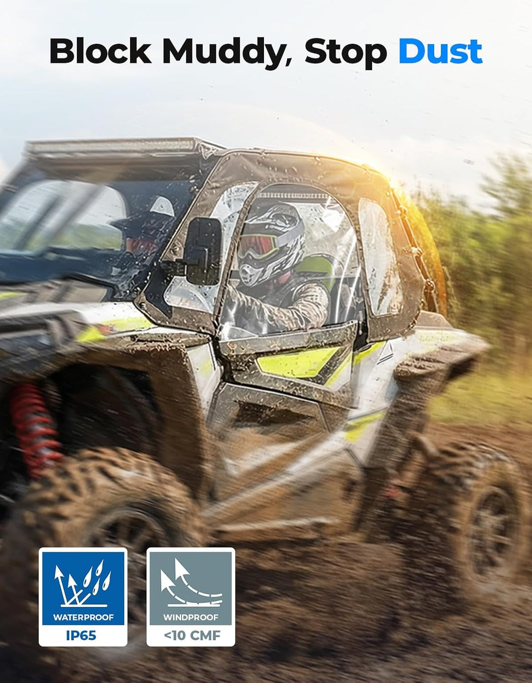 UTV Soft-Obentüren Kabinenverkleidung Set für Polaris RZR XP 1000 / Turbo (2014-2023), Flexible Textile Türoberteile