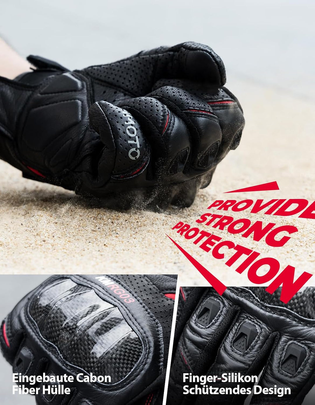 Leder Motorradhandschuhe mit Touchscreen für Herren