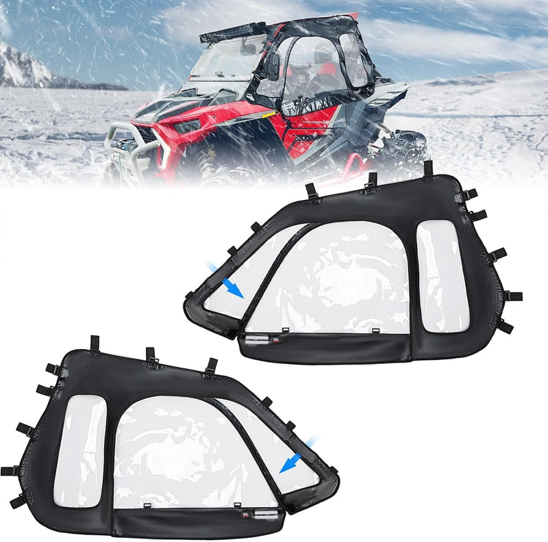 UTV Soft Upper Doors Cab Enclosure Set for Polaris RZR XP 1000 / Turbo (2014-2023), Flexible Textile Upper Doors