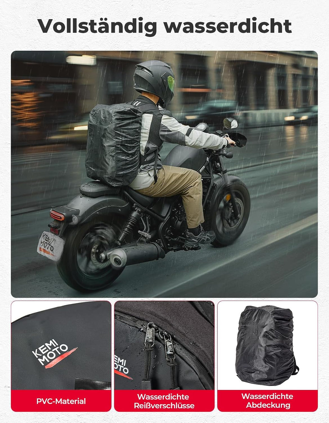 Motorradhelm Rucksack 35L mit verstecktem Helmnetz