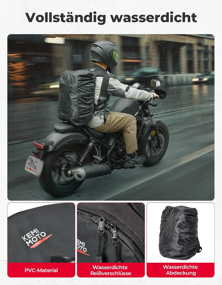 Motorradhelm Rucksack 35L mit verstecktem Helmnetz