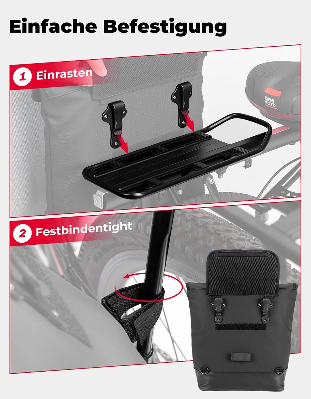 3-in-1 Fahrradtasche für Gepäckträger 20L wasserdicht