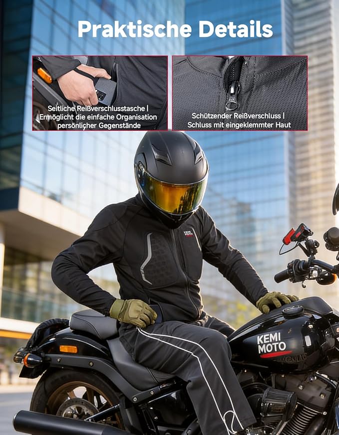 KEMIMOTO Motorradjacke Herren Sommer-CE-Protektoren, Atmungsaktiv, Reflektierend