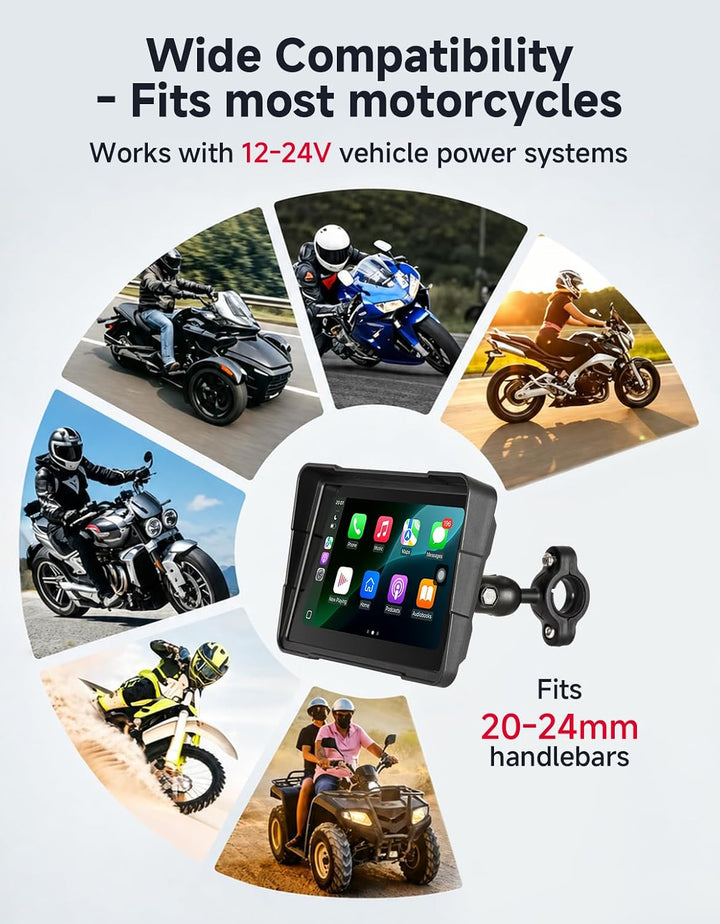 Motorcycle Screen with CarPlay & Android Auto