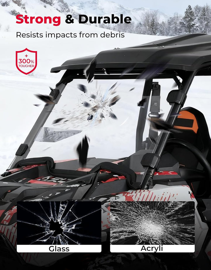 Vollständige Front-Windschutzscheibe mit 4 schwarzen Befestigungsklemmen für Polaris RZR