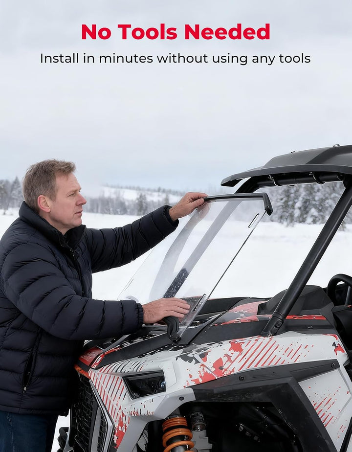 Vollständige Front-Windschutzscheibe mit 4 schwarzen Befestigungsklemmen für Polaris RZR