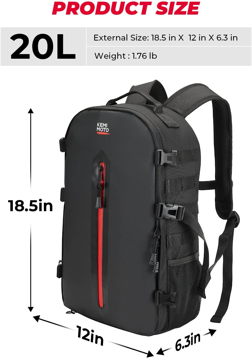 20L Motorcycle Helmet Backpack with Hidden Helmet Net