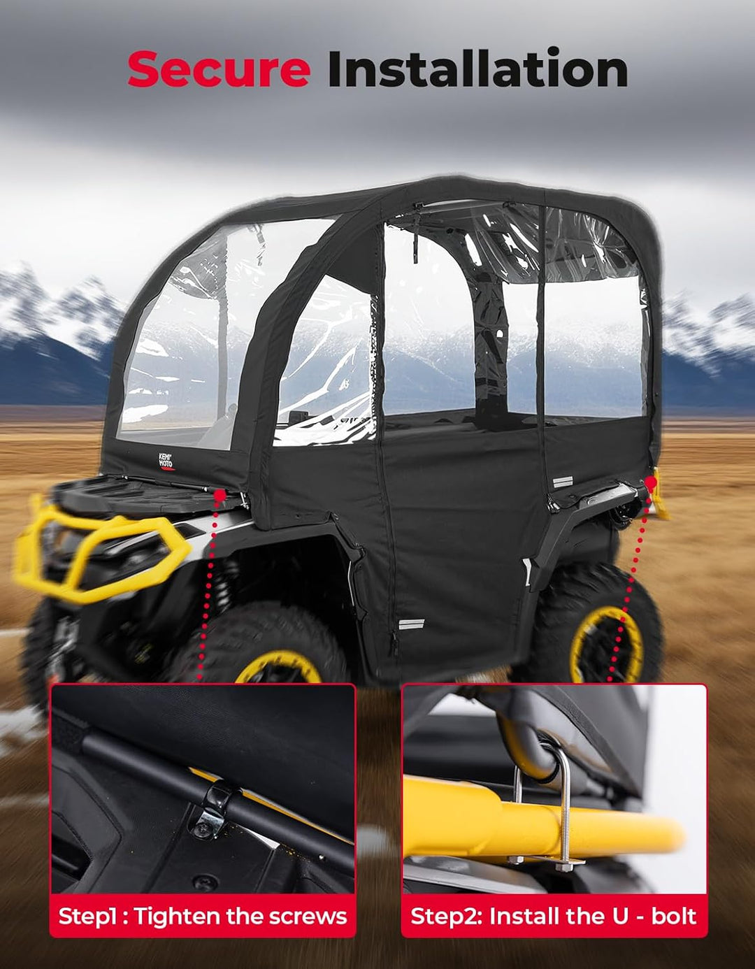 KEMIMOTO Extra Große ATV Kabineneinhausung - 3-in-1 Verstellbares Allwetter-Verdeck mit Voller Sicht