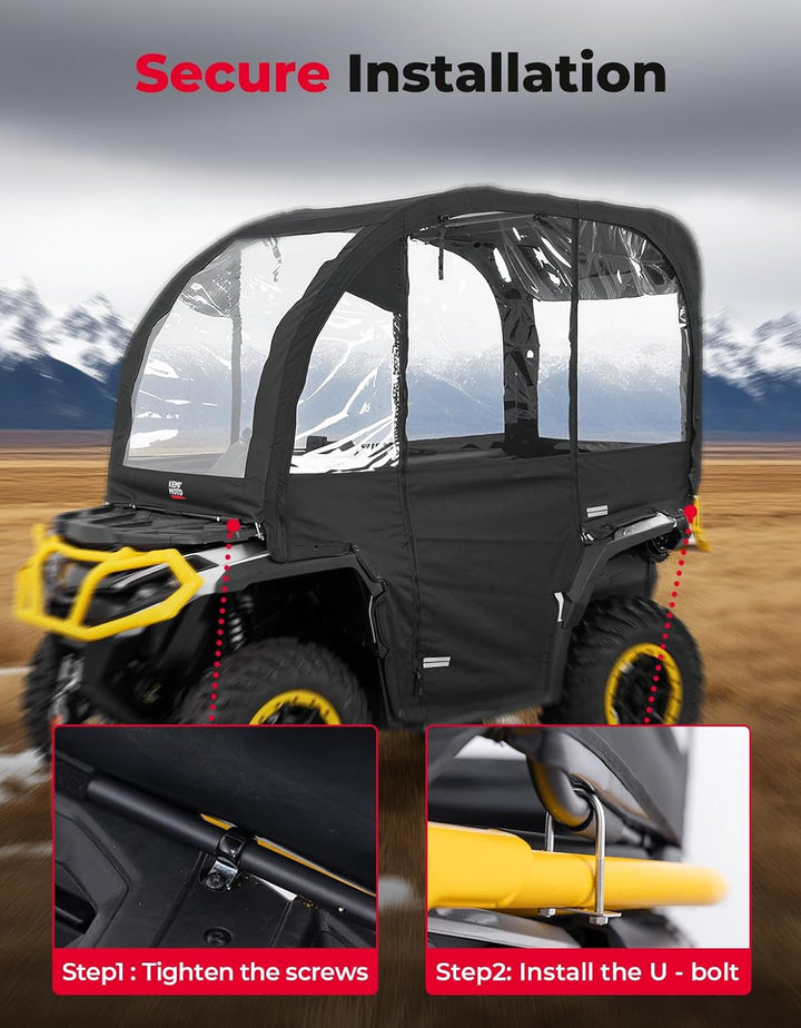KEMIMOTO Extra Große ATV Kabineneinhausung - 3-in-1 Verstellbares Allwetter-Verdeck mit Voller Sicht