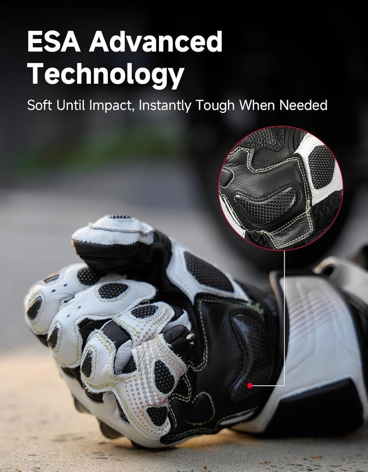 KEMIMOTO Motorradhandschuhe Leder Damen mit Carbon-Knöchelschutz, Touchscreen & schmaler Passform