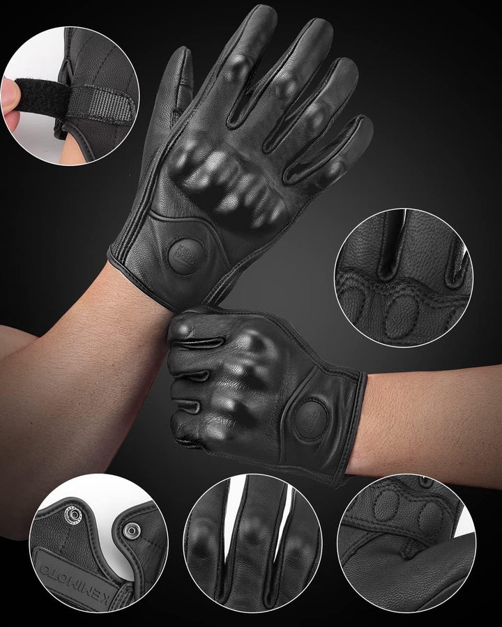 Leder Motorradhandschuhe mit Touchscreen & Knöchelprotektor