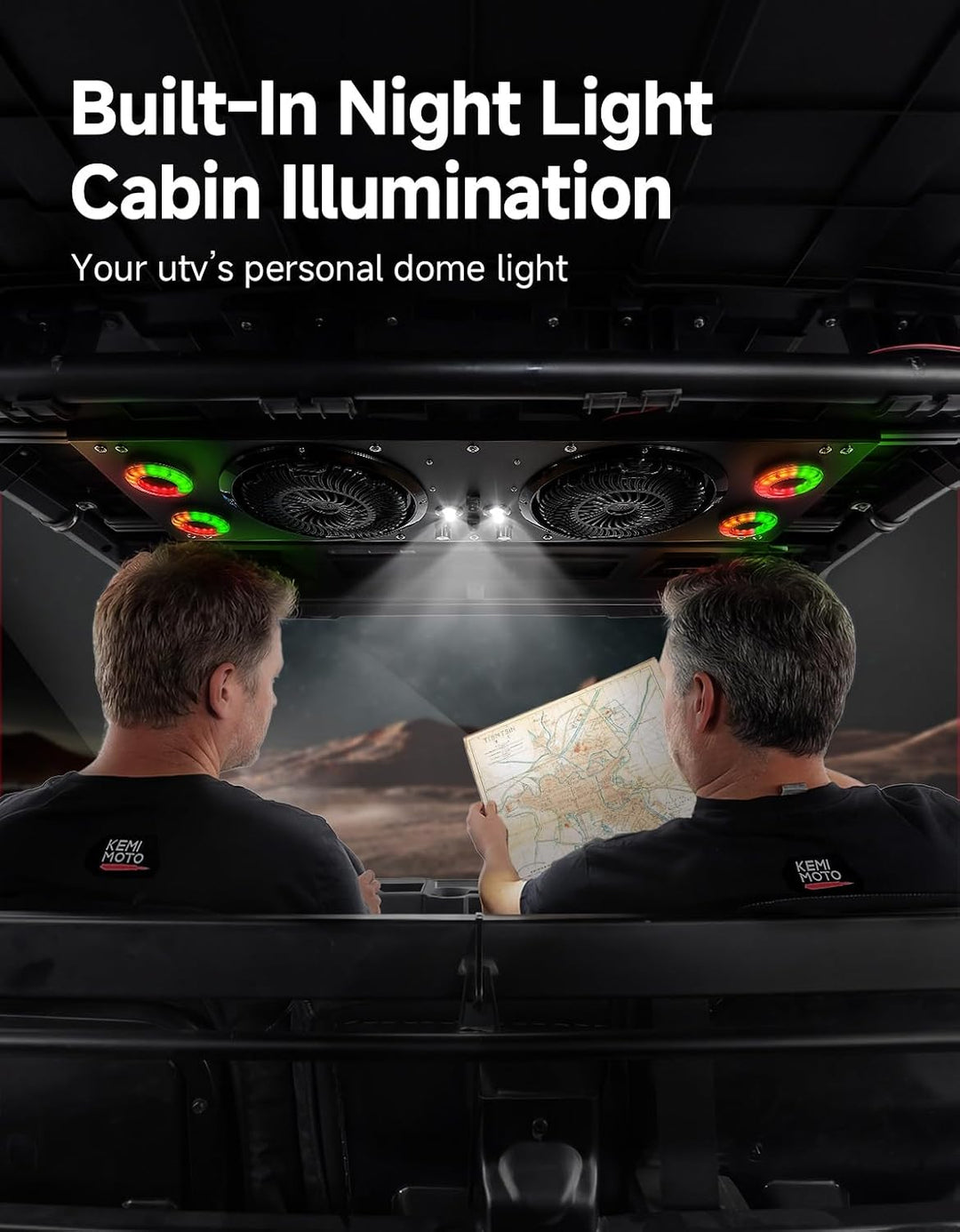 Deckenventilator mit RGB-Beleuchtung für UTVs mit einer Dachbreite von 57–42 Zoll, geeignet für Polaris Ranger, RZR, Can-Am Defender und CFMOTO Uforce