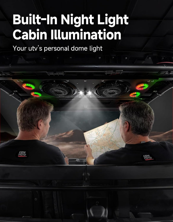 Deckenventilator mit RGB-Beleuchtung für UTVs mit einer Dachbreite von 57–42 Zoll, geeignet für Polaris Ranger, RZR, Can-Am Defender und CFMOTO Uforce