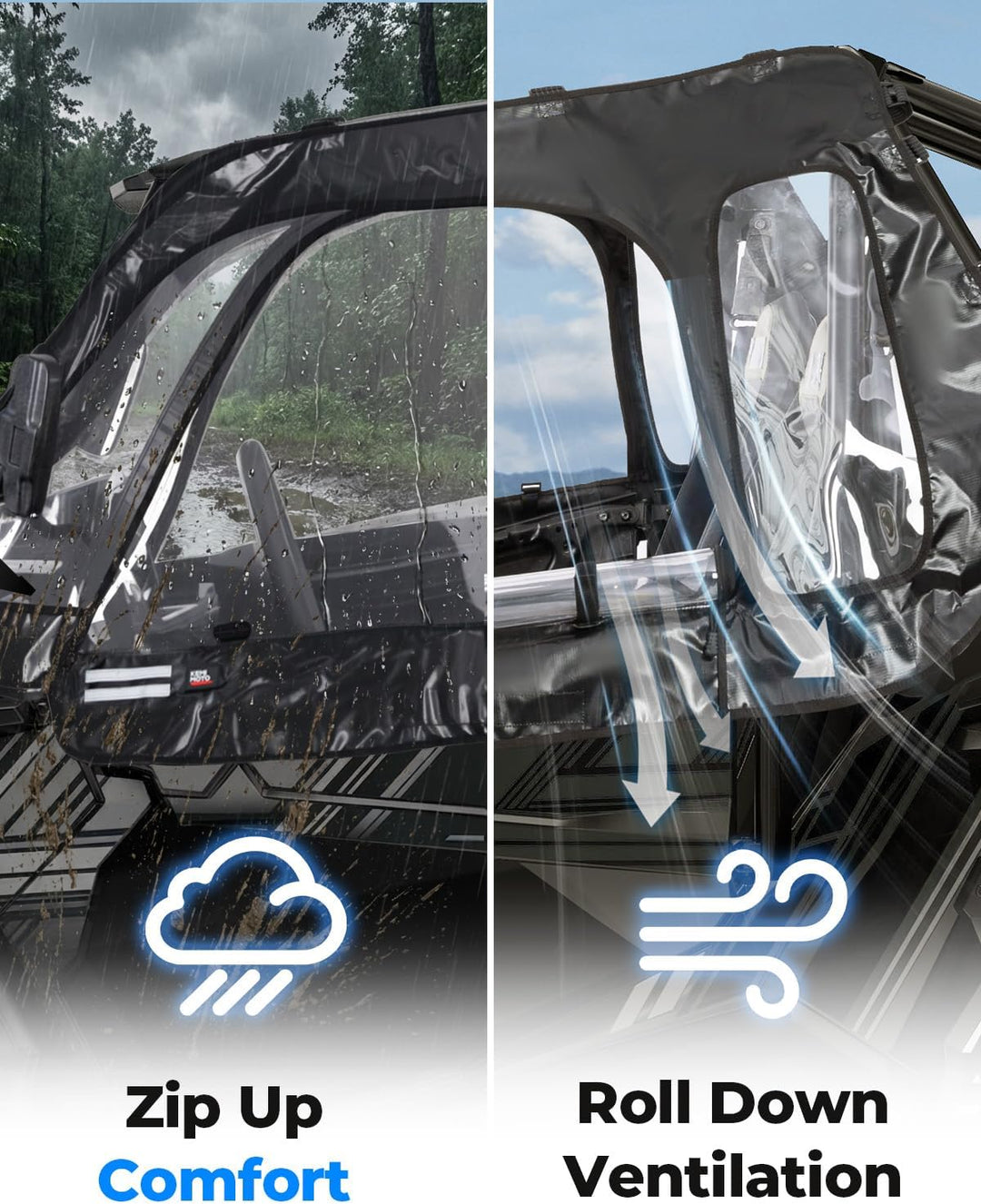 UTV Soft-Obentüren Kabinenverkleidung Set für Polaris RZR XP 1000 / Turbo (2014-2023), Flexible Textile Türoberteile