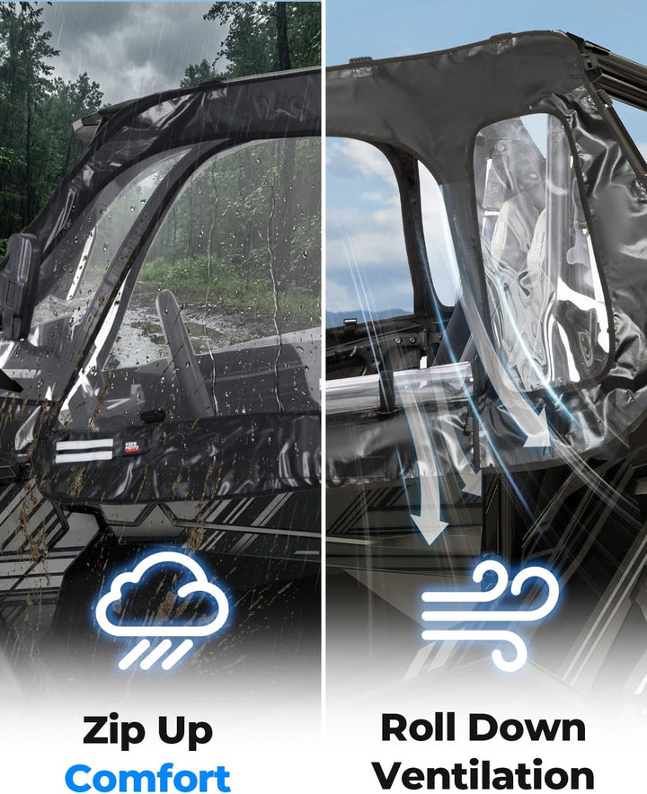 UTV Soft-Obentüren Kabinenverkleidung Set für Polaris RZR XP 1000 / Turbo (2014-2023), Flexible Textile Türoberteile