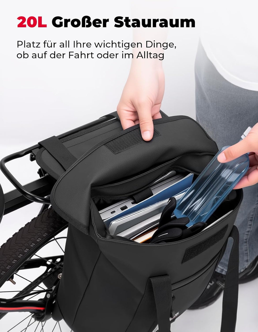 3-in-1 Fahrradtasche für Gepäckträger 20L wasserdicht