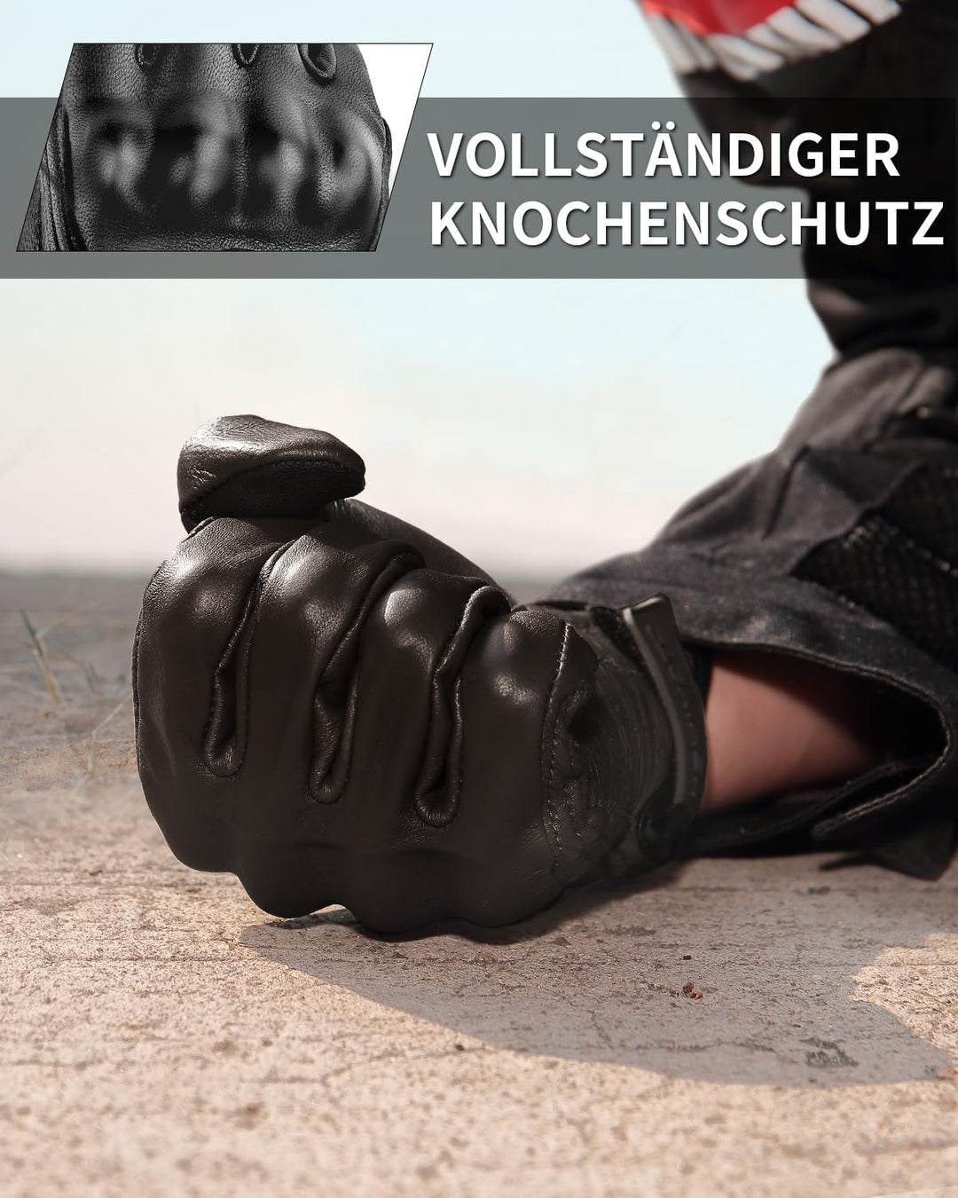 Leder Motorradhandschuhe mit Touchscreen & Knöchelprotektor