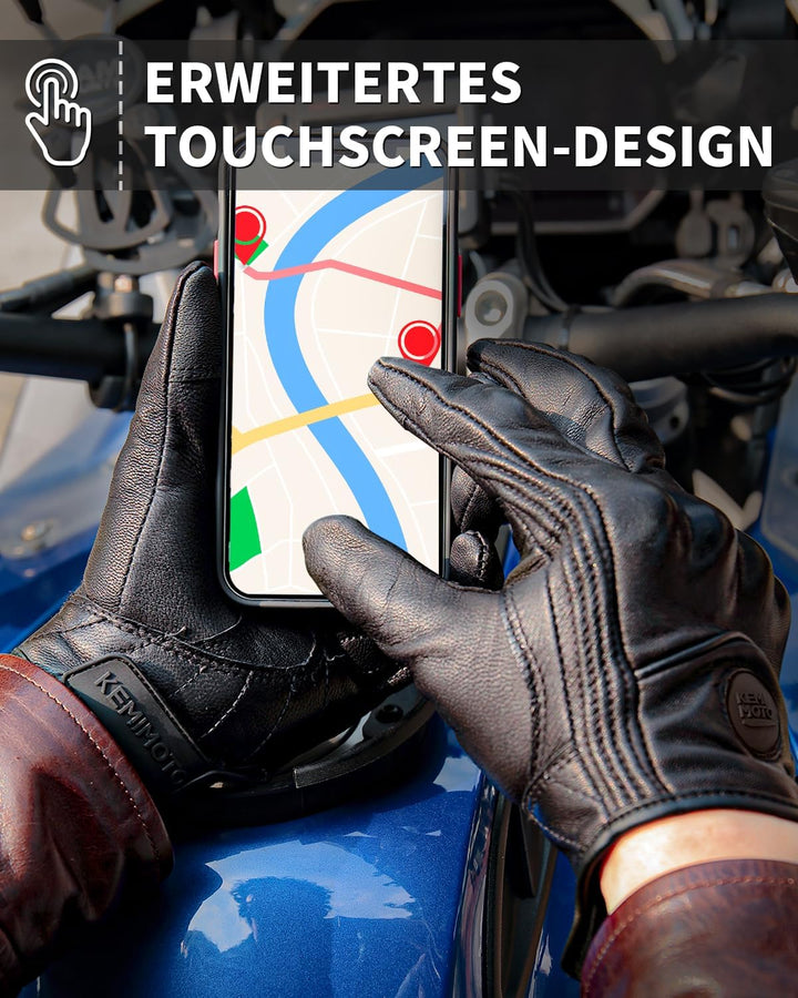 Leder Motorradhandschuhe mit Touchscreen & Knöchelprotektor
