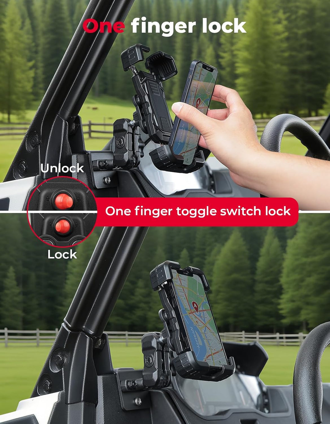 Handyhalterung für Polaris Ranger 1000 / XP / Crew XP, Stoßfeste Mobiltelefon-Halterung passend für 4,7" - 7,0" Zoll Smartphones