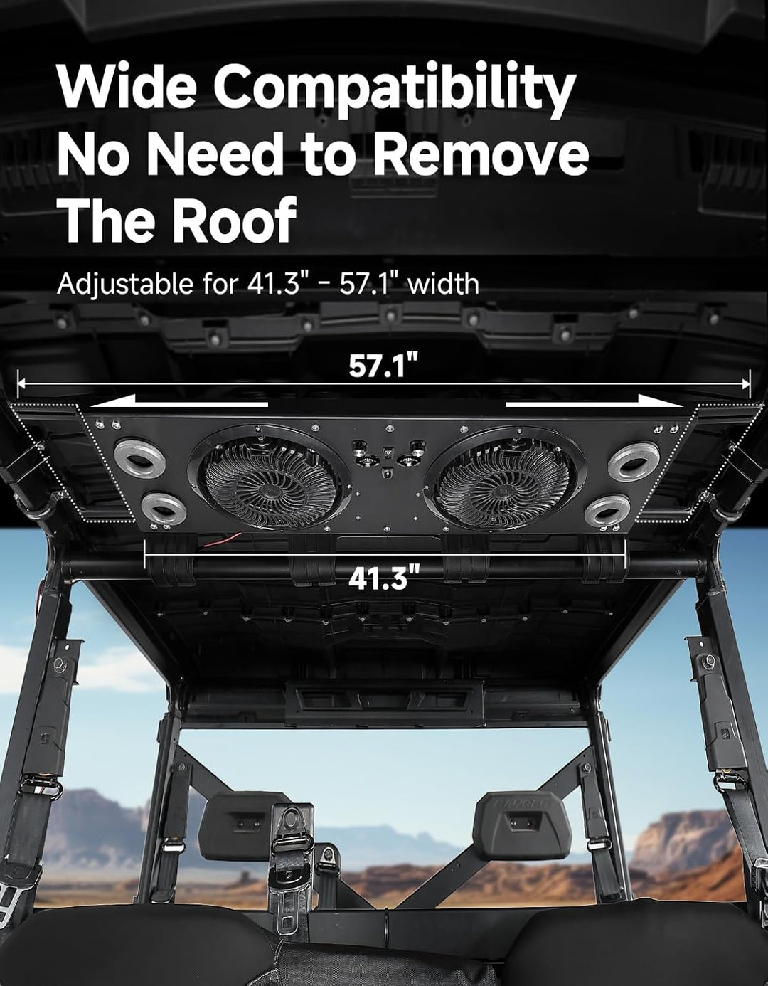 Deckenventilator mit RGB-Beleuchtung für UTVs mit einer Dachbreite von 57–42 Zoll, geeignet für Polaris Ranger, RZR, Can-Am Defender und CFMOTO Uforce