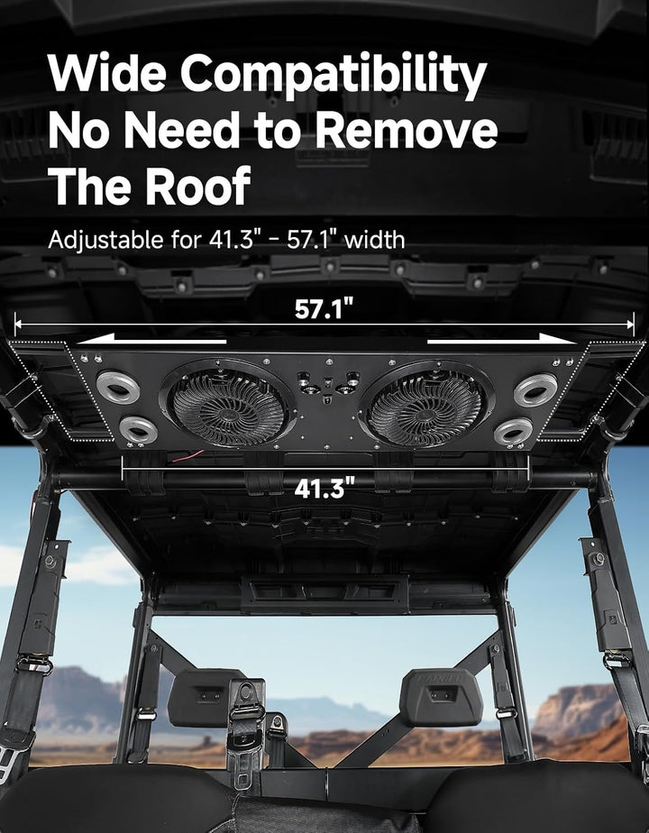 Deckenventilator mit RGB-Beleuchtung für UTVs mit einer Dachbreite von 57–42 Zoll, geeignet für Polaris Ranger, RZR, Can-Am Defender und CFMOTO Uforce