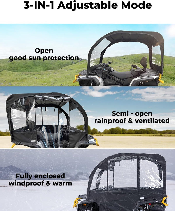 KEMIMOTO Extra Große ATV Kabineneinhausung - 3-in-1 Verstellbares Allwetter-Verdeck mit Voller Sicht