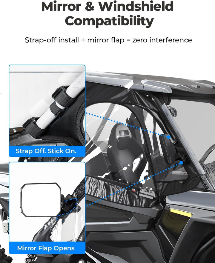 UTV Soft-Obentüren Kabinenverkleidung Set für Polaris RZR XP 1000 / Turbo (2014-2023), Flexible Textile Türoberteile